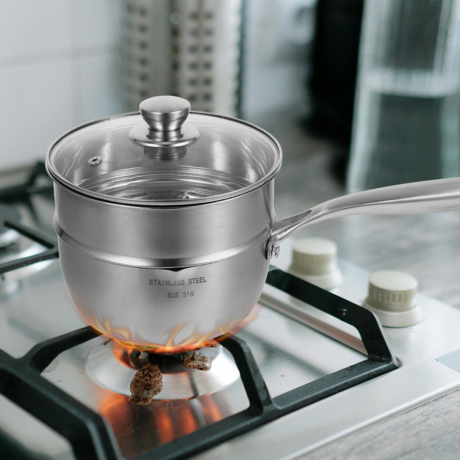 

1 set Stainless Steel Sauce Pan Versatile Cooking Pot for Soups Stews Pasta Rice Small Kitchen Cookware Stir Fry Steamer