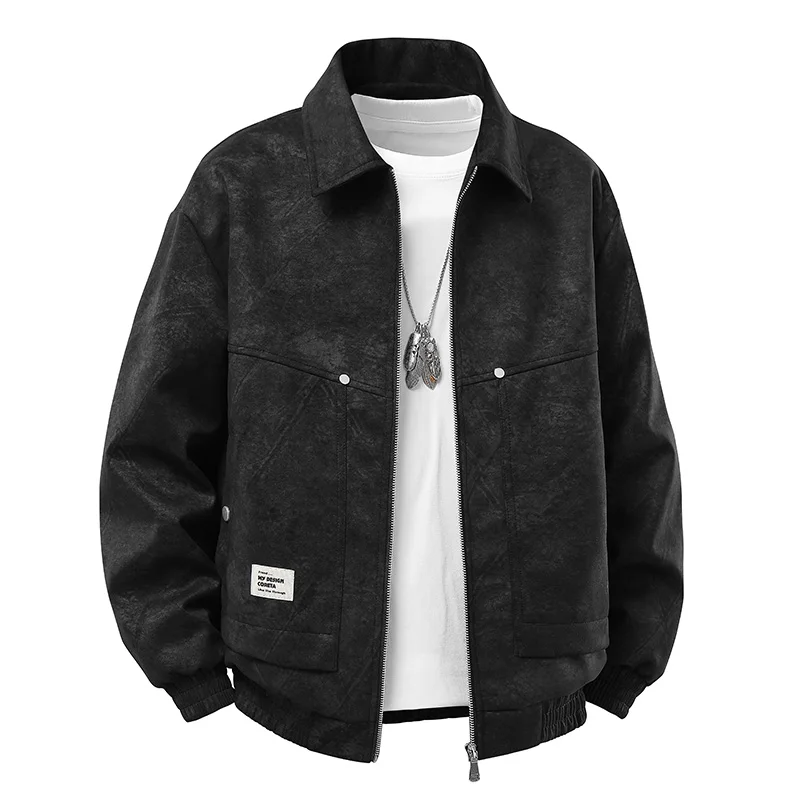 New Korean Handsome Fashion Youth Versatile Lapel Jacket Men'S Spring Autumn Casual Simple Loose Coat Can Be Worn Up To 160Kg