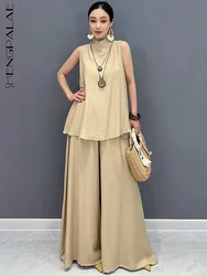 SHENGPALAE 2024 Summer New Two Piece Set Solid Color Sleeveless Vest Wide Leg Pants Trendy Fashion Casual Women's Clothes 5C7612