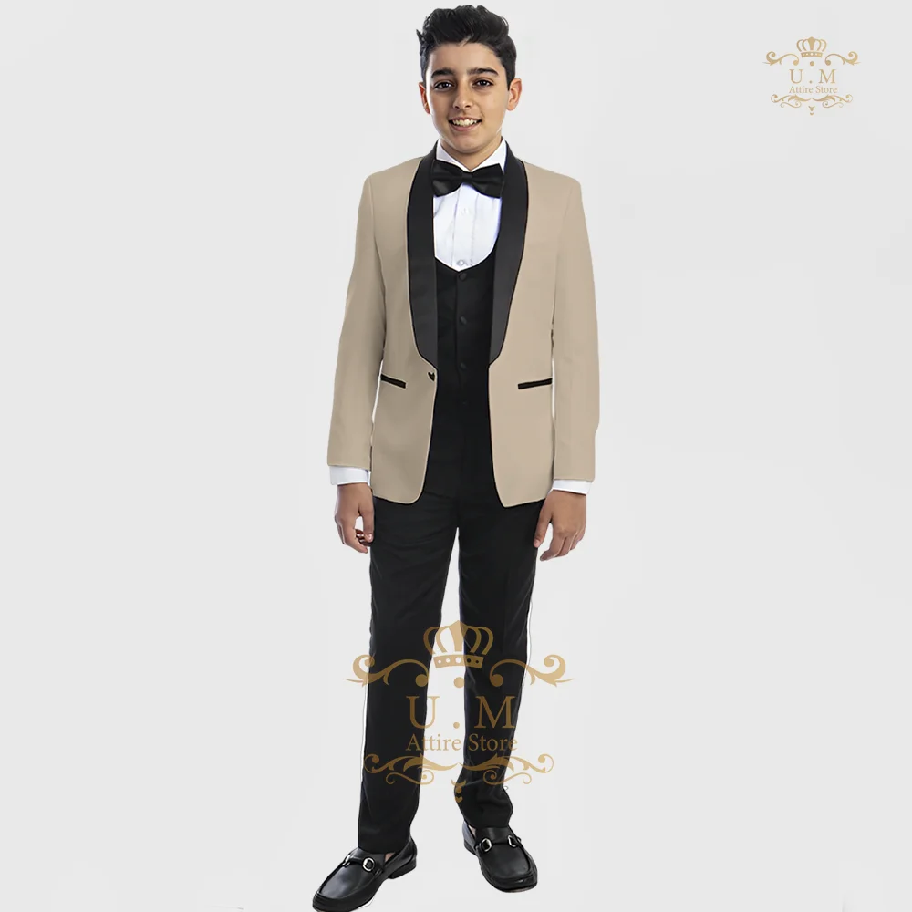 Boys Shawl Collar Tuxedo in White 3-piece Set Jacket Vest Pants Premium Kids' Suit for Wedding Dinner Prom Party Custom Attire