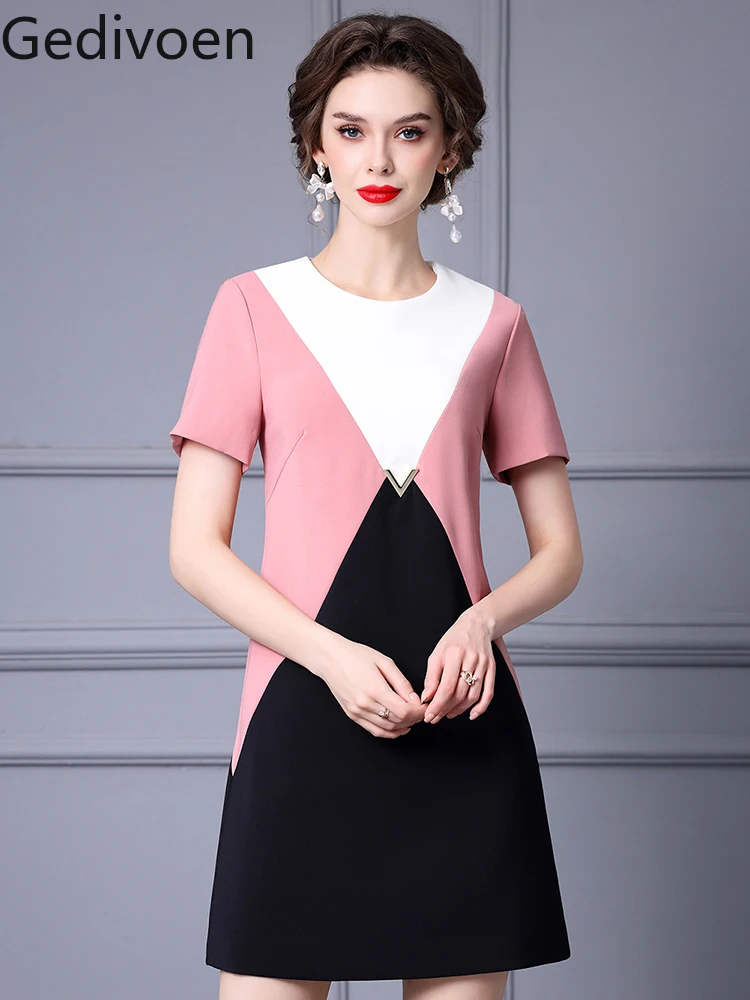 

Gedivoen Fashion Designe Summer Women's Mini Dresses O-Neck Collar Patchwork Empire Elegant Casual Style A-LINE Dress