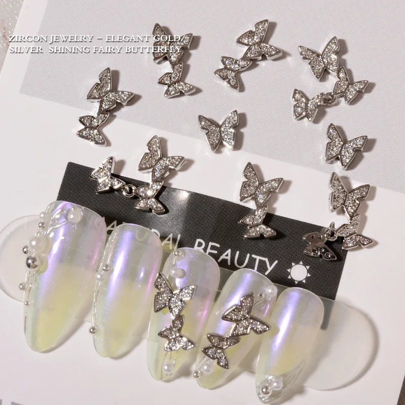 10Pcs Double-Layer Metal Butterfly Nail Charms 3D Gold/Silver Butterfly Nail Art Decoration 11*13mm Butterfly Manicure Supplies