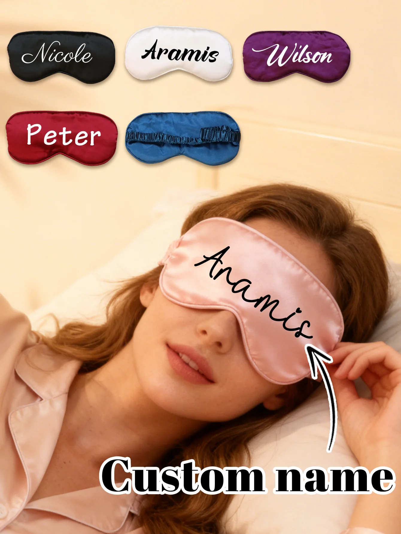 Personalisierte Schlafmaske mit Namen, personalisierte Satin-Schlafmaske, Geburtstagsgeschenk, geeignet für den Valentinstag