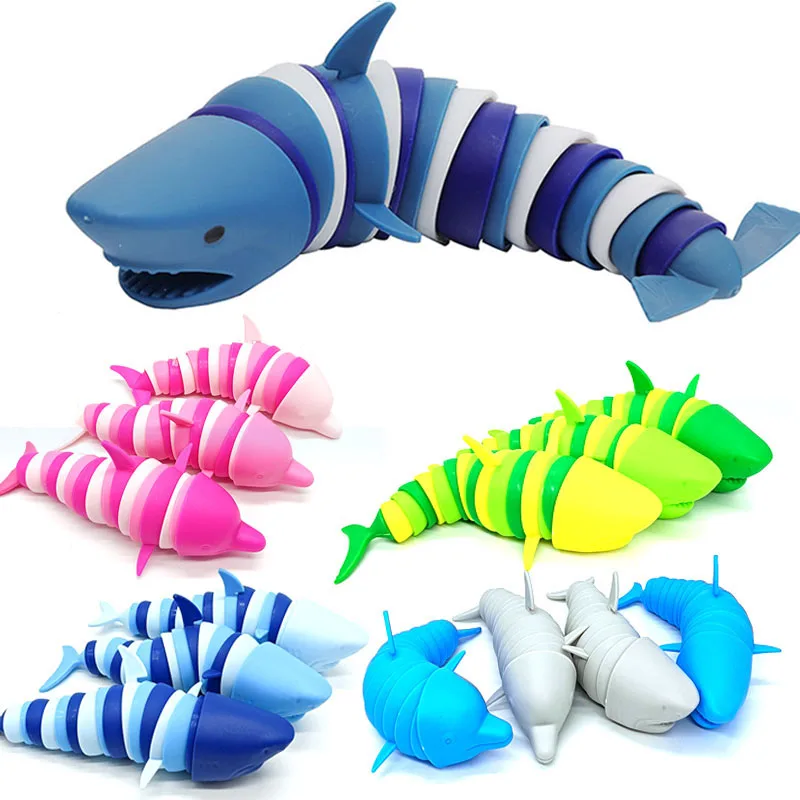 Kids Adults Toys Stress Reliever Fidget Toys Funny Buckle Slug Dolphin Shark Anxiety Antistress Squishy Toy Keychain Accessories