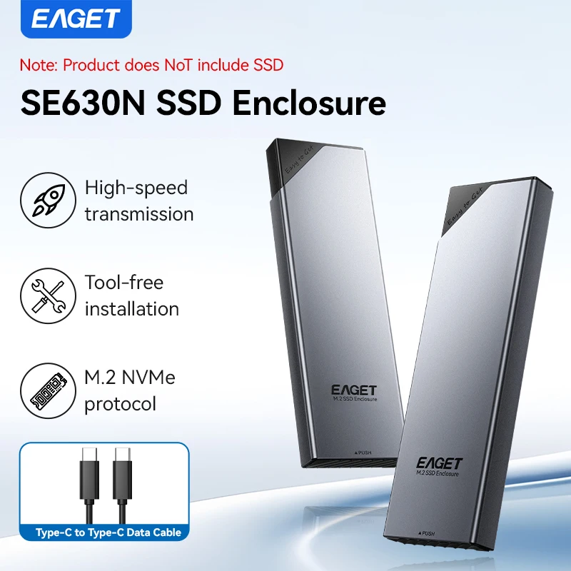 EAGET 10Gbps M.2 SSD Enclosure NVMe Protocol Tool-Free Installation M.2 to Type-C SSD Adapter for NVMe PCIE NGFF  M.2 Disks