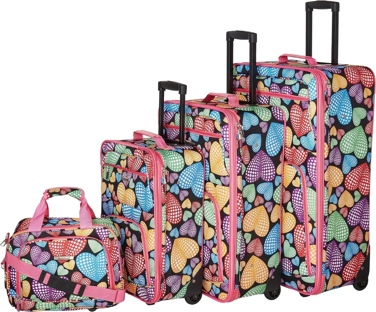 

Rockland Jungle Softside Upright Luggage Set, Expandable, New Heart, 4-Piece