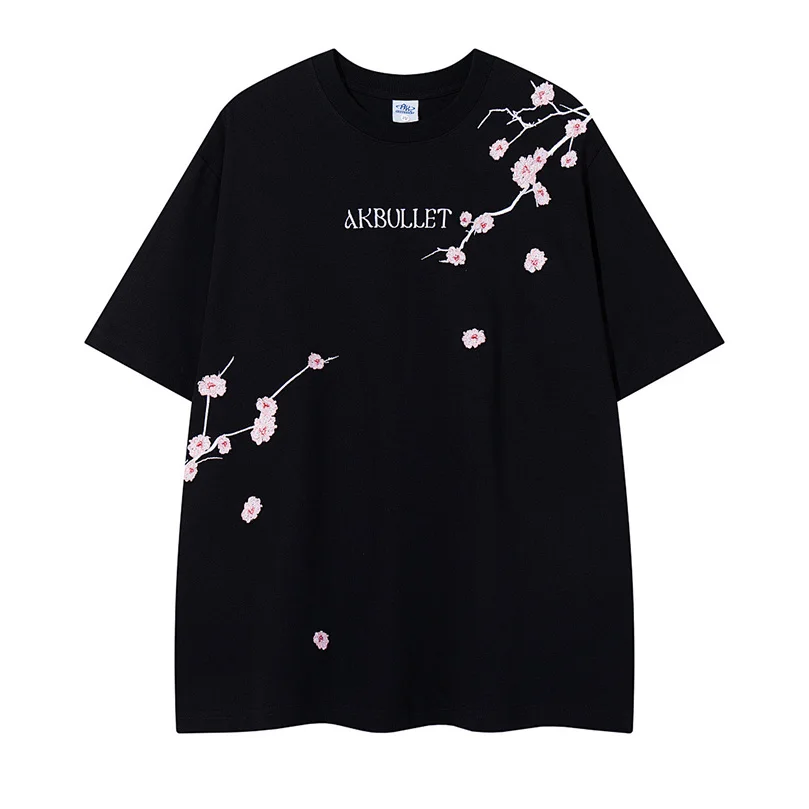 2026 Summer Heavy Cotton T Shirt Men Women Flock Embroidery Loose Casual O Neck Short Sleeve Couple T-Shirt Plus Size TopsA1