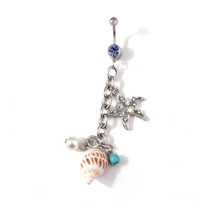 Beach Belly Button Ring Conch Shell Pentagram Starfish Belly Button Stud Belly Piercing