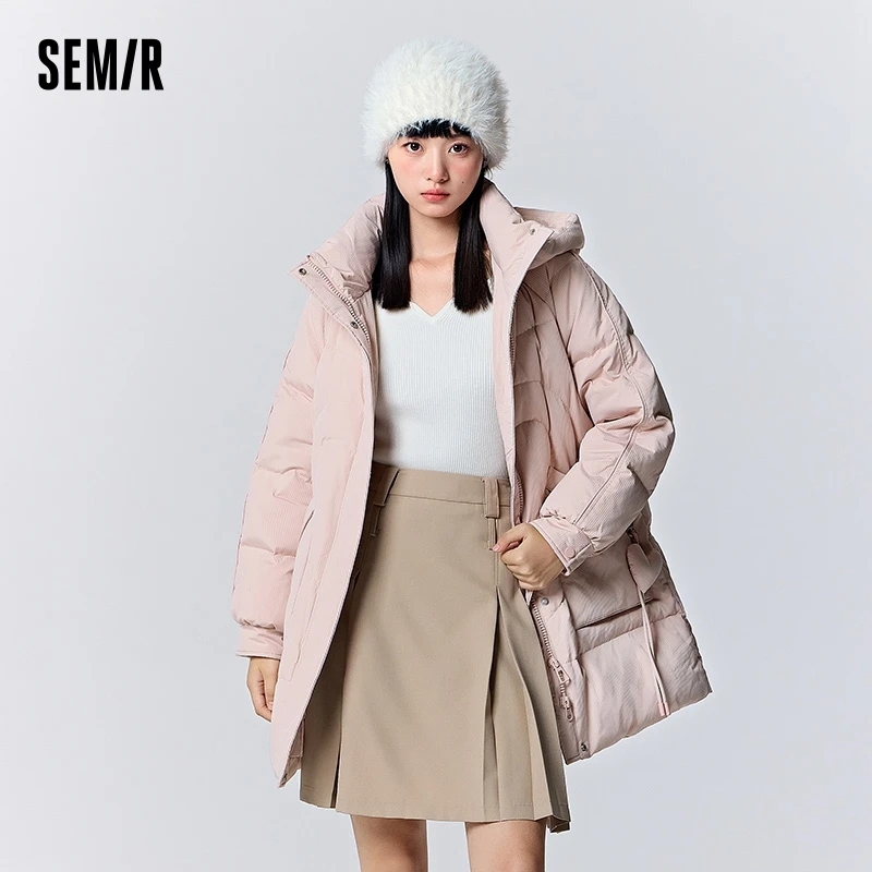 Semir Down Jacket Women Medium Long Hooded Texture Winter Loose 2023 New Gentle Sweet Love Thick Jacket