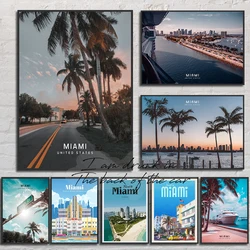 Visit Miami Poster Canvas Printing Miami City Real Photos Wall Art Miami Traveling Aesthetic Print Home Room Bar Wall Decoration