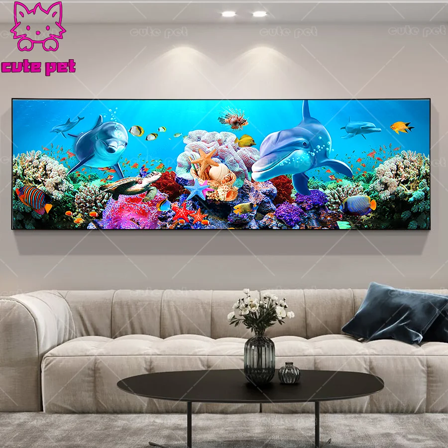 seabed world Full square diamond painting Dolphin fish coral embroidery starfish rhinestone mosaic inlaid pattern decor large