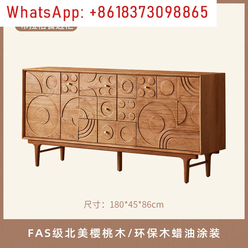 

Nordic medieval cherry wood side cabinet household simple small apartment carved locker