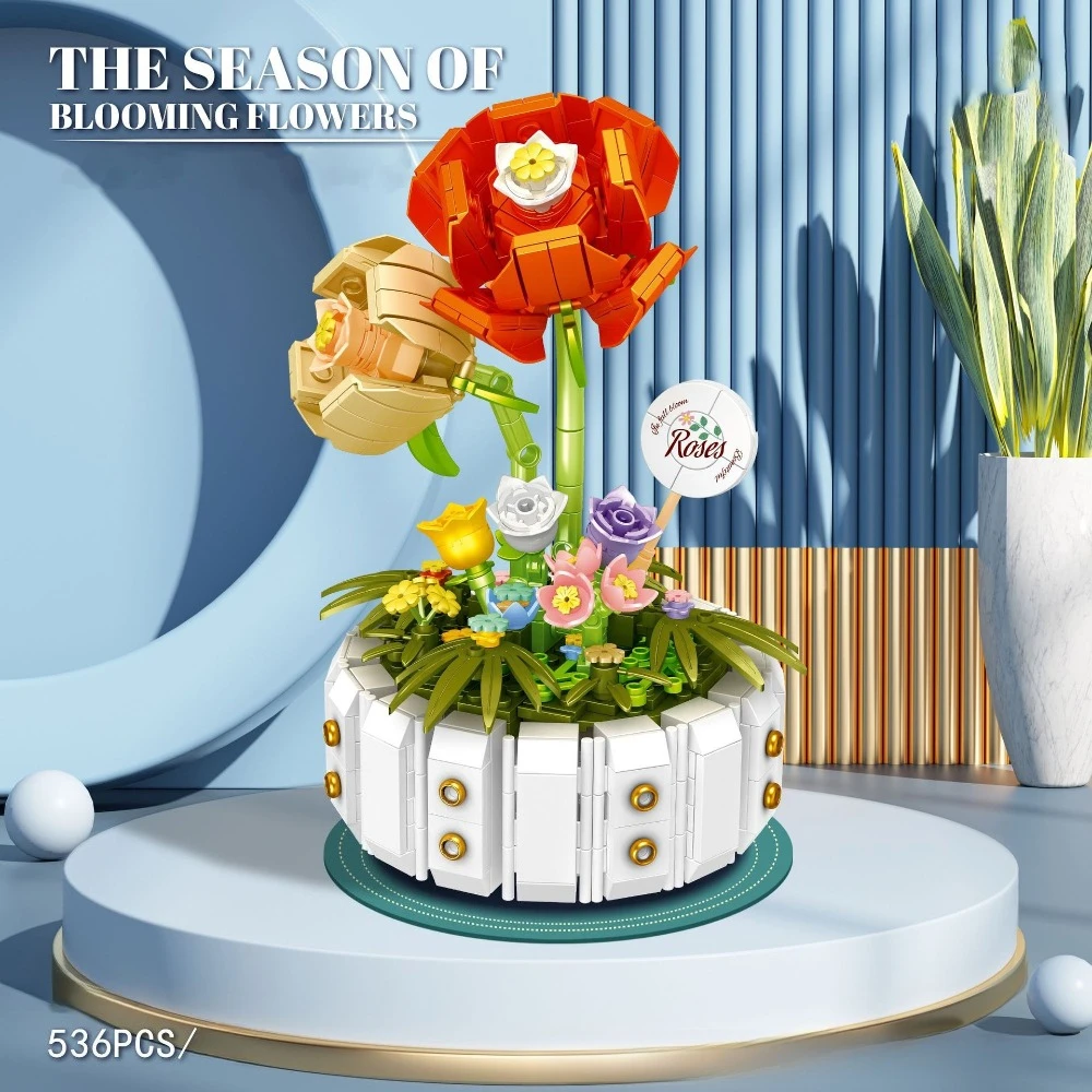 MOC Kleine Ingemaakte Eeuwige Bloem Plant Rose Boeket Bouwstenen Set Huis Thuis Kamer Decor DIY Speelgoed Voor Kinderen Verjaardagscadeau