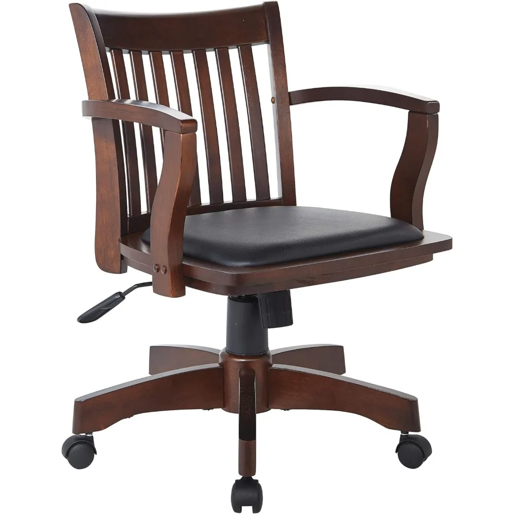 

Deluxe Wood Banker's Desk Chair with Padded Seat, Adjustable Height and Locking Tilt, Espresso Finish and B