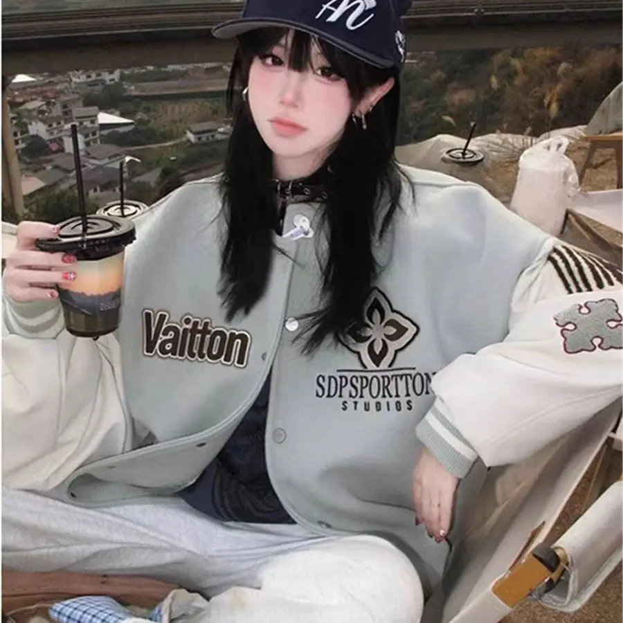 Luxury Embroidery Varsity Jacket Women Vintage Baseball Bomber Jackets Spring Autumn Coats Outerwears Streetwear Women Clothes