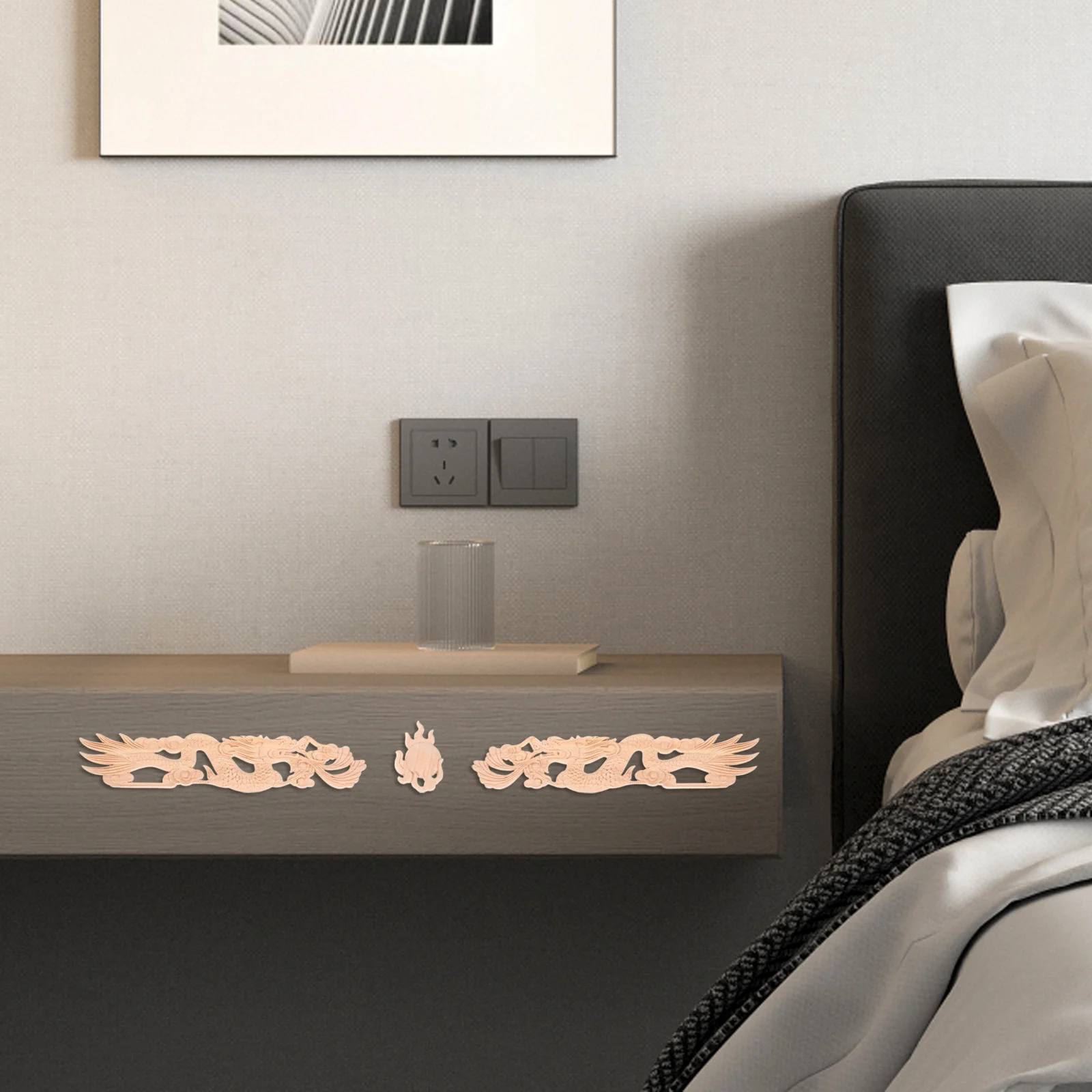 

2pcs Wood Carved Onlays: Hand-Carved Pattern For Door Cabinet Closet Corner Traditional Chinese Home Decor Party