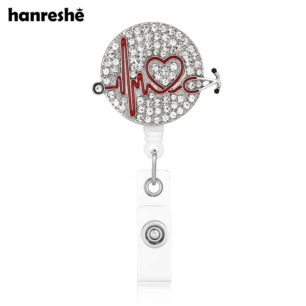 Hanreshe stéthoscope bobine de badge d'allaitement rétractable cristal médical ID porte-badge Clip pour infirmière médecin Rn travailleurs de santé