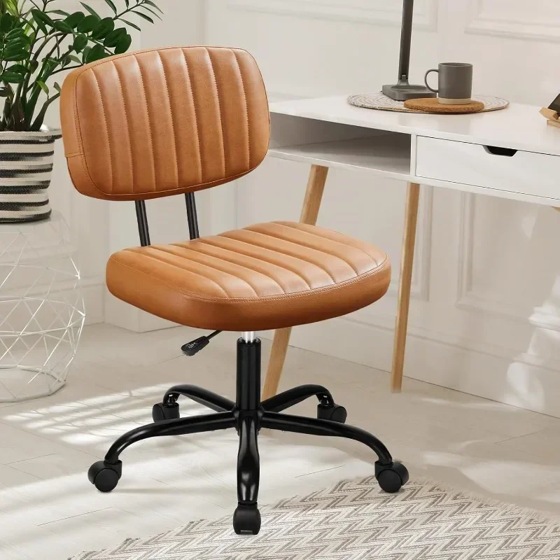 

Armless Home Office Desk Chair -Small Ergonomic with Low Back Lumbar Support, Height Adjustable PU Leather Computer Task