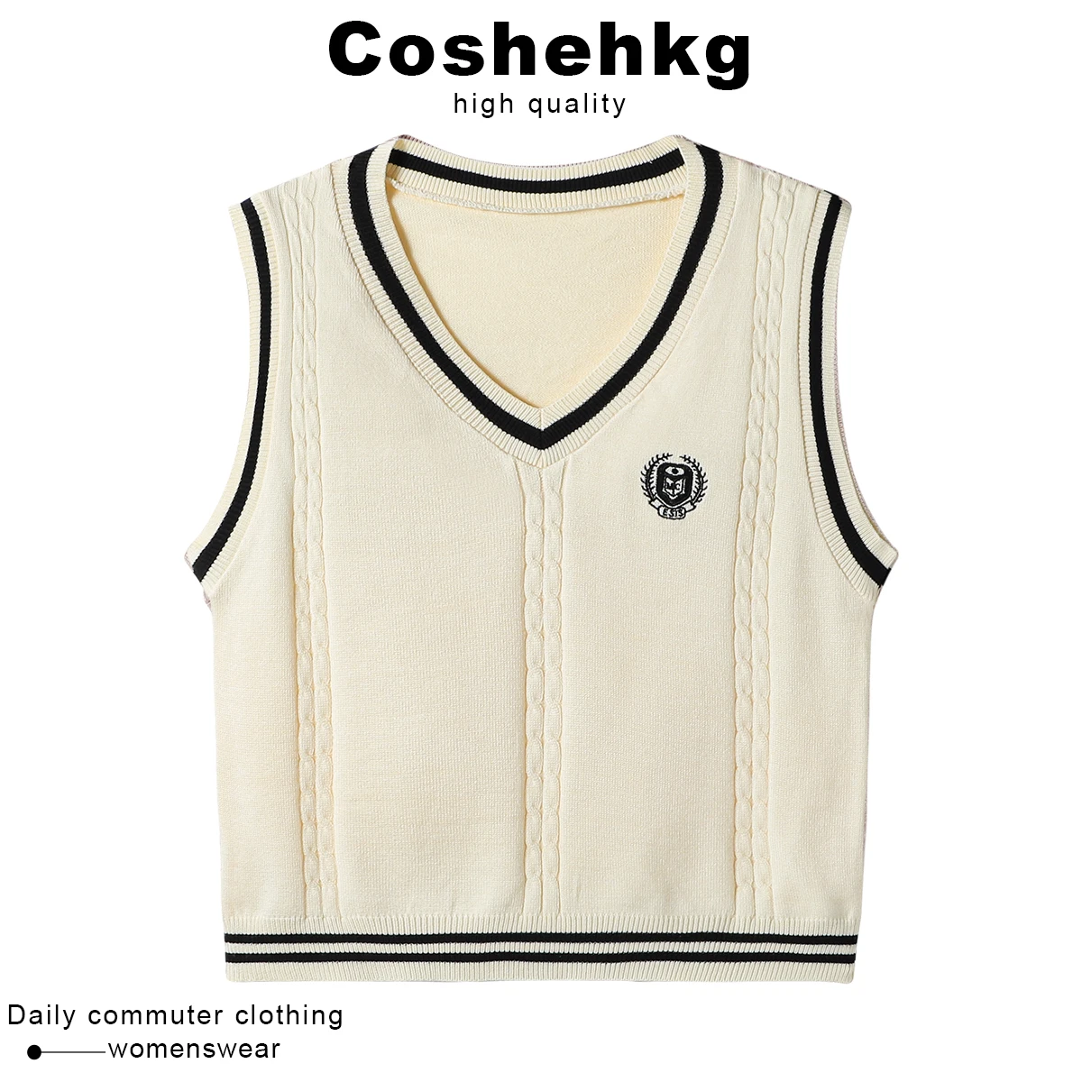 Coshehkg Japanese Style College Wind Embroidery V-neck Knitted Vest Women's New Style Spring Sleeveless Slim Fit Layered Top