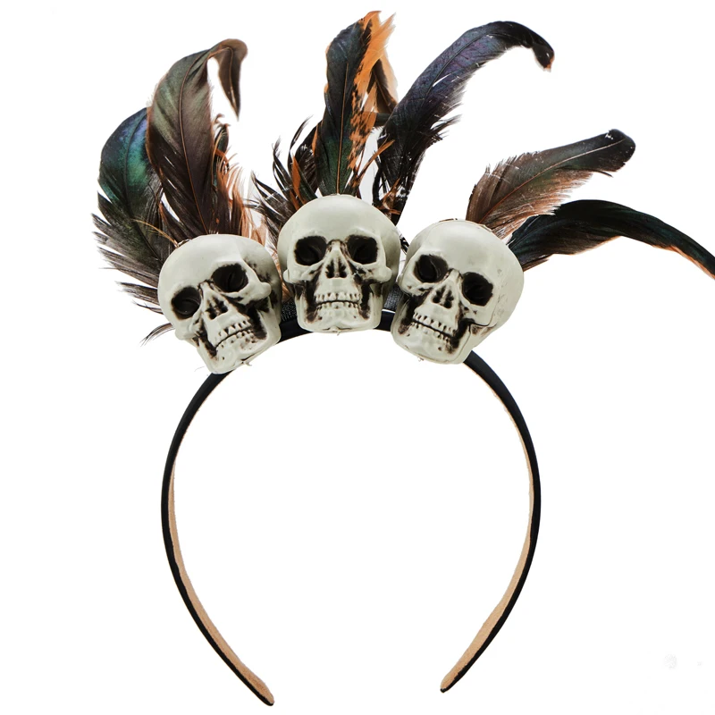 

Hallween Skull Hair Hoop Gothic Retro Feathers Cosplay Party Stage Photography Headband Costumes Hair Accessories
