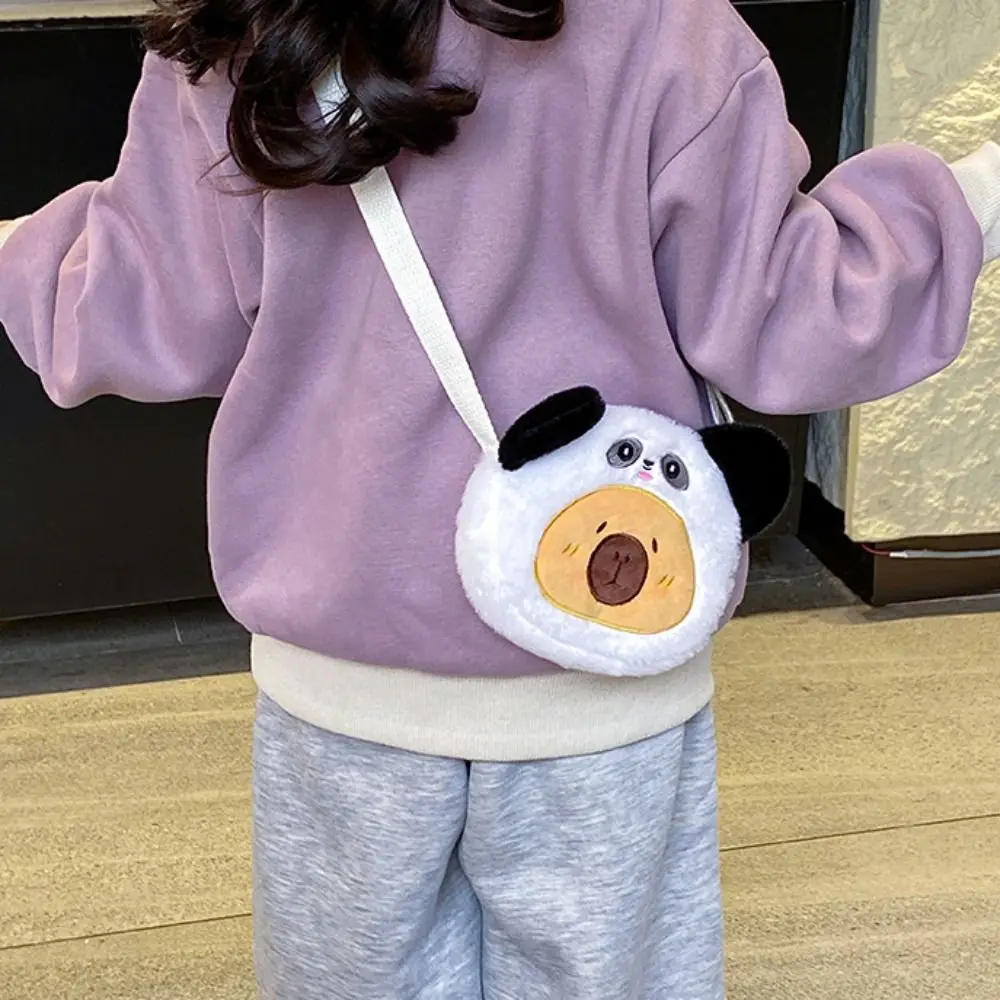 Sac à bandoulière en peluche Capybara de grande capacité, sac à bandoulière en coton PP avec fermeture éclair pour animaux de dessin animé, porte-monnaie grenouille moelleuse pour l'école
