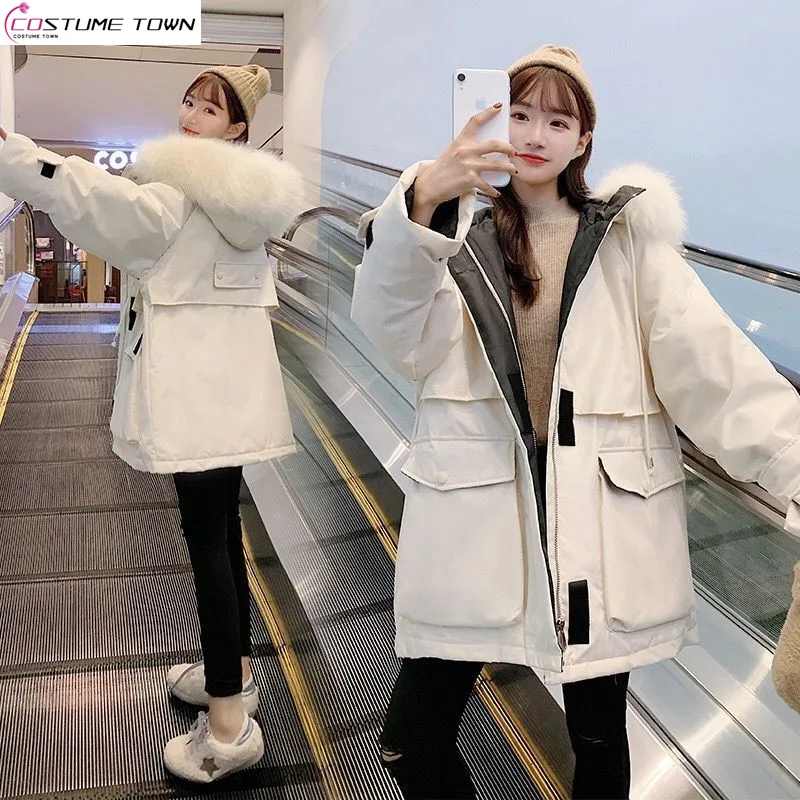 2023 Winter Large Cotton Coat Women's Mid Length Down Cotton Coat Loose and Thickened Cotton Coat Coat Women