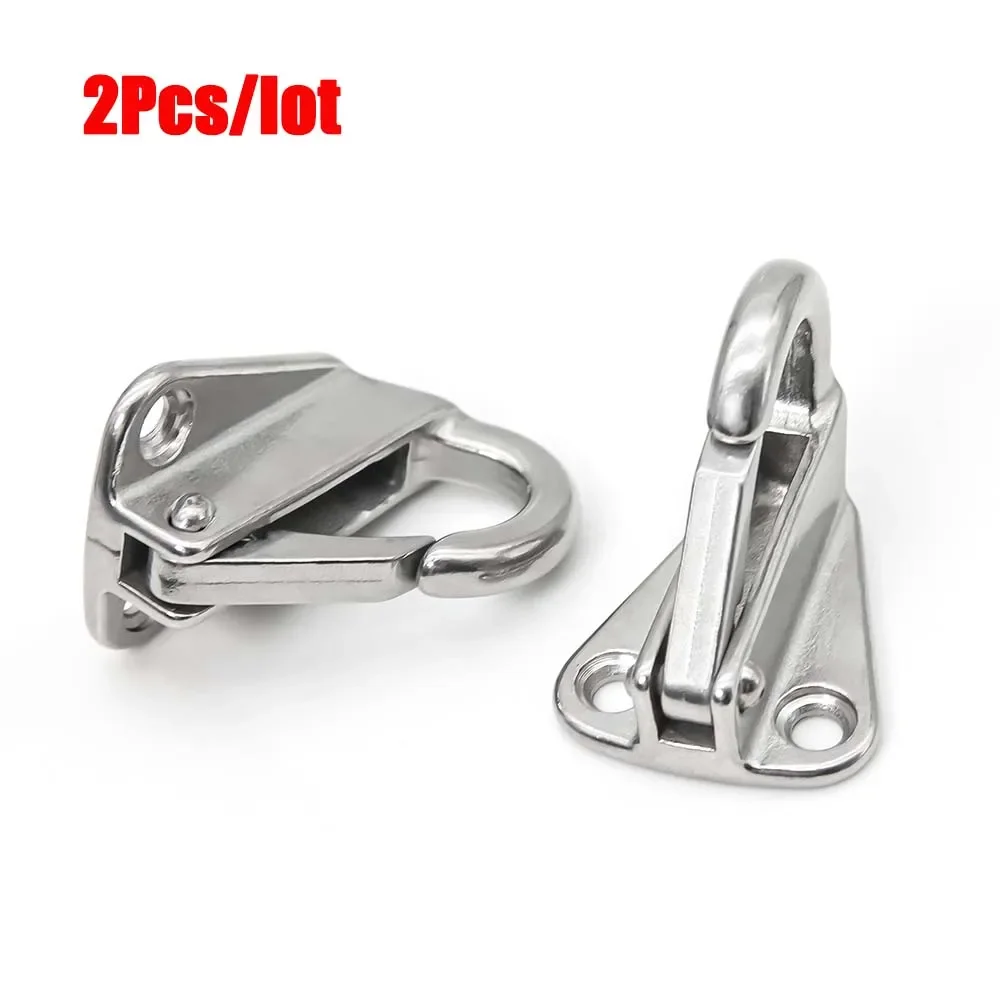 1/2Pcs 316 Stainless Steel Marine Spring Snap Fending Hook Boat Locked Fender Eye Plate Hanging Hooks Marine Hardware Parts