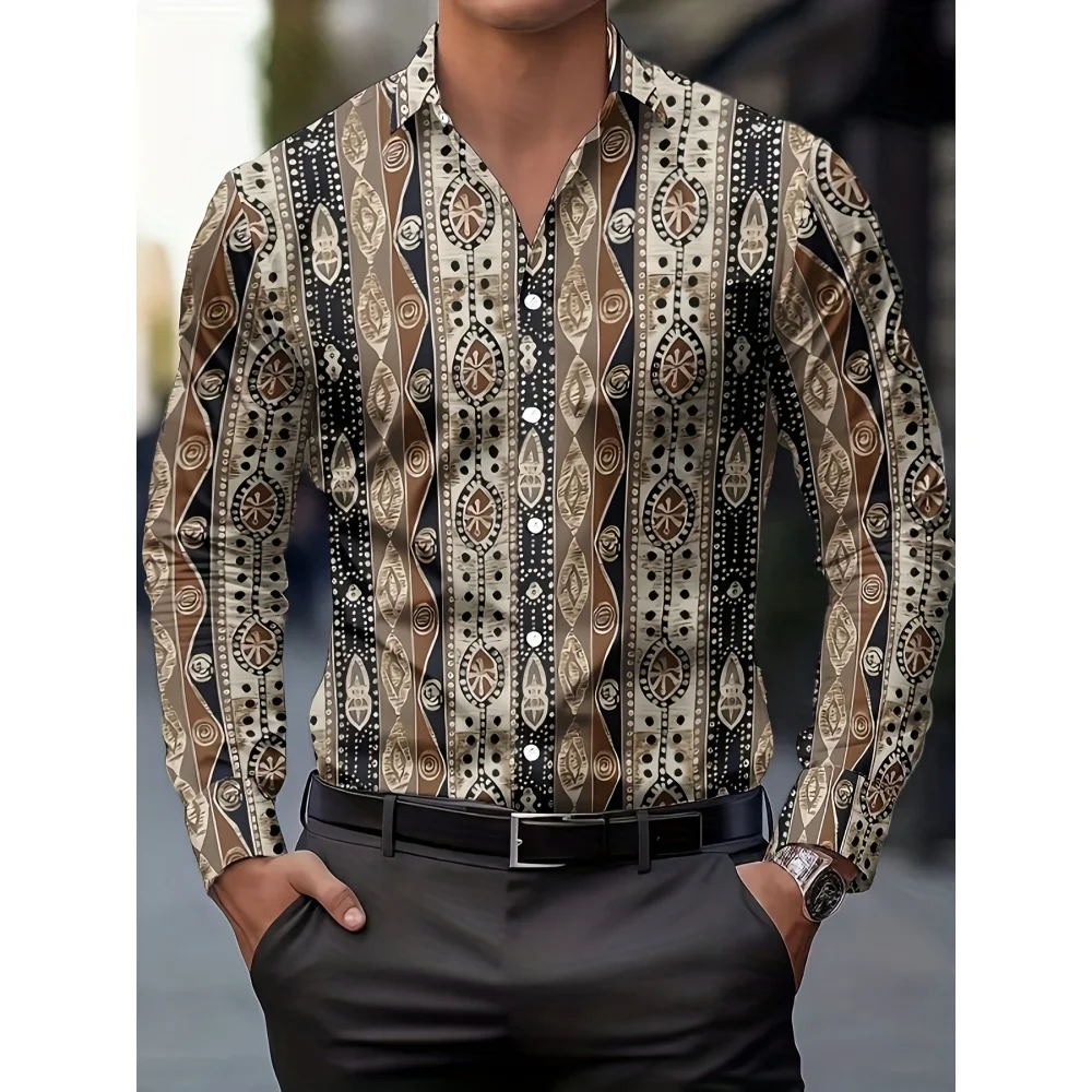 

Men's Retro Scottish Paisley Pattern Shirt Brown Collar Long Sleeve Men's Casual Loose Breathable Daily Versatiles Shirts Tops
