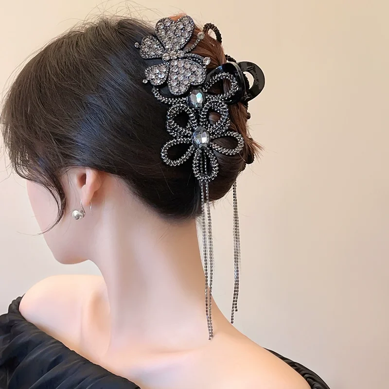 Korean Style Casual Hair Claws Headwear Ladies New Hair Accessories Women Super Sparkling Flower Butterfly Tassel Hair Clips - Image 3