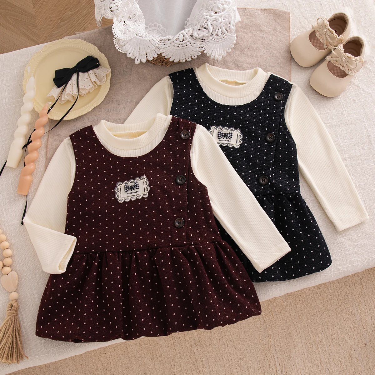 Baby Dress Spring And Autumn Bow Lovely Long Sleeve Girls' Dress Sweet Princess Children's Dress Baby Girl Clothes