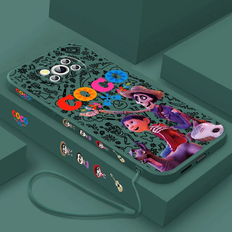 Disney Handsome Coco Liquid Left Rope Phone Case For Xiaomi Poco X2 3 4 5 C3 F3 4 5 M3 4 5 C40 55 NFC GT Pro Shell Soft Cover