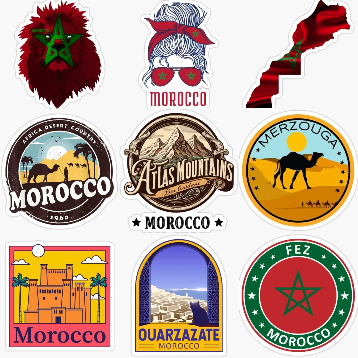 Morocco Flag Map Emblem PVC Car Sticker for Decorate Car Van Fridge Bicycle Wall Helmet Window Decal Accessories