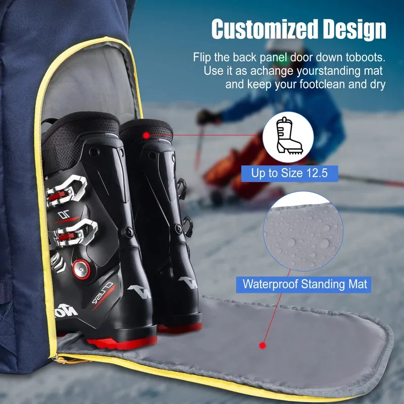 50L Outdoor Ski Boot Bag Large Capacity Travel Backpack for Ski Helmet Goggles Gloves Skis Snowboard & Accessories
