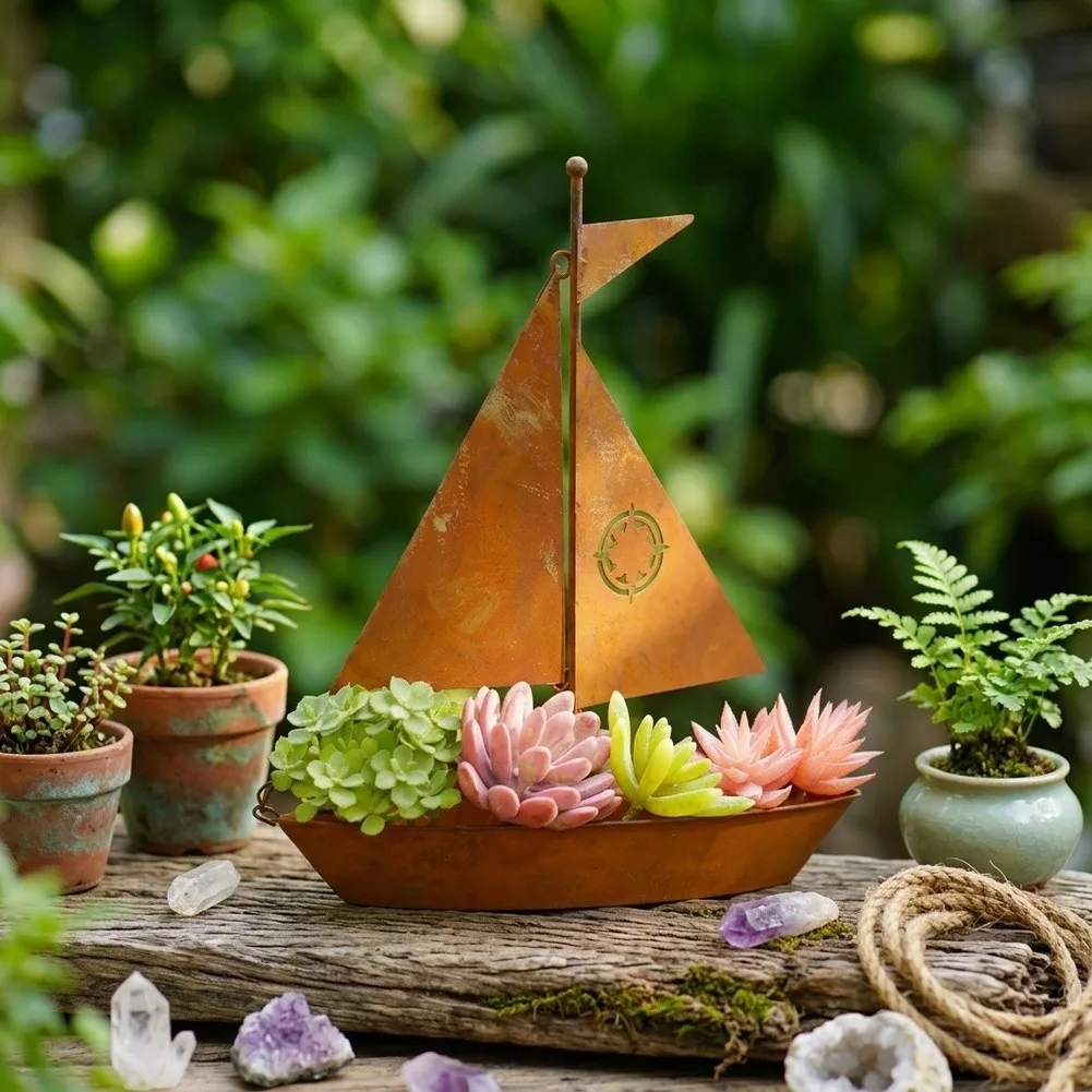 Heavy-grade Iron Flower Pot Artistic Decoration Coastal Garden Decor Artistic Functional Decor For Coastal Themed Rooms
