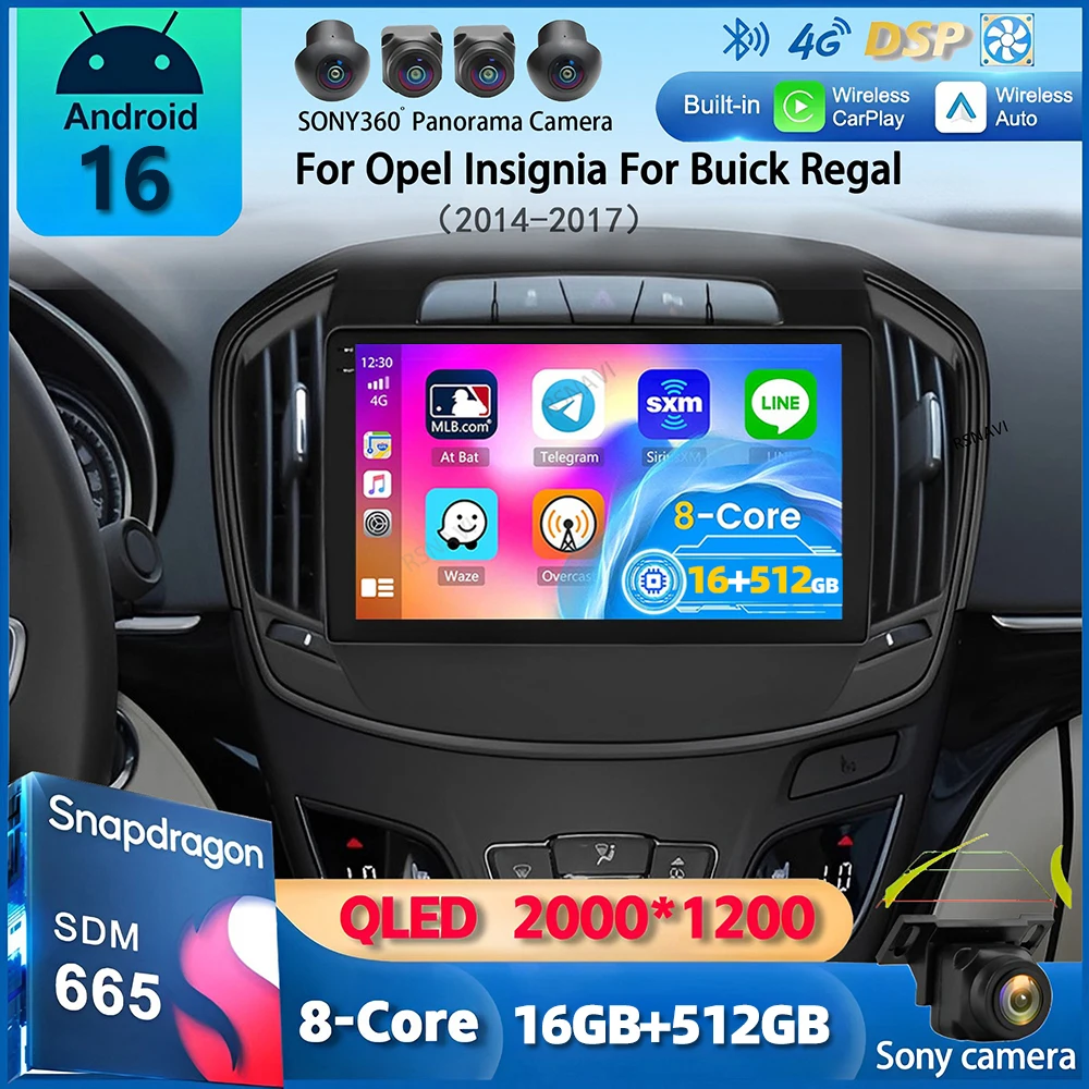 Radio samochodowe Android 16 Carplay Auto do Opel Insignia i Buick Regal 2014-2017, multimedialny odtwarzacz wideo, GPS, jednostka główna, stereo