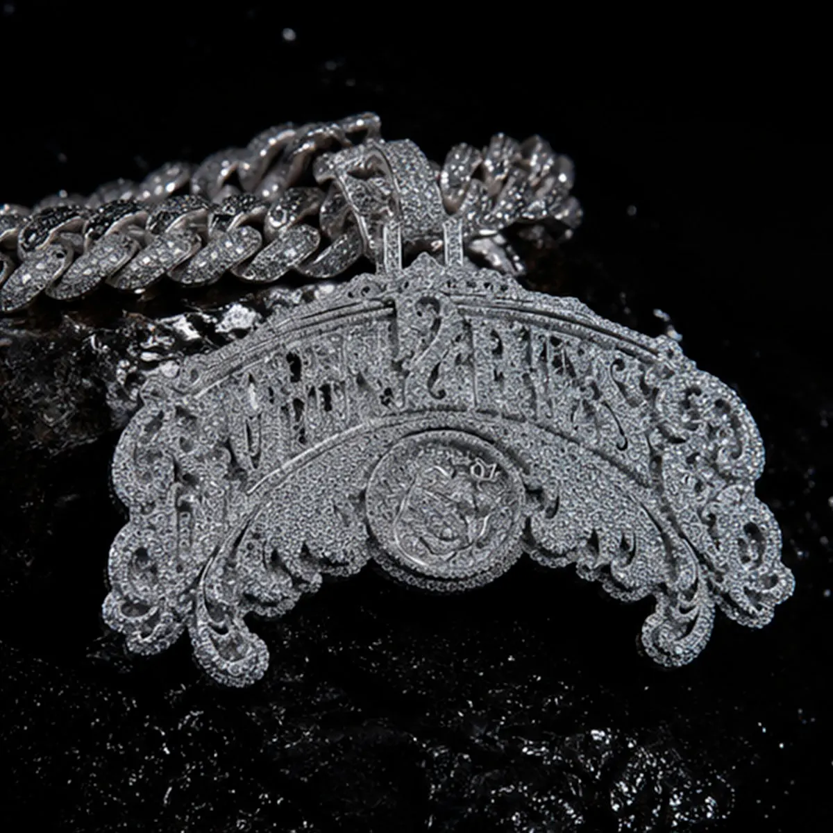 LYEE CYEE Hip Hop Classic Full Diamond Alphabet Trendy Geometry Pendant Necklace Accessories Men Can Pair with Cuban Chain Rap Singer Street Party Accessories Valentine's Day Gifts Unique Jewelry Gifts for Festivals/Birthdays/Parties