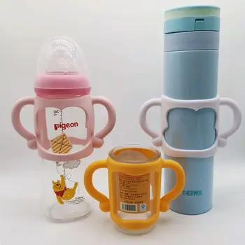 Universal Baby Bottle Handle, Silicone macio, boca larga, segurança de aderência, Multicolor, Resistente ao calor, Mamadeiras Acessórios
