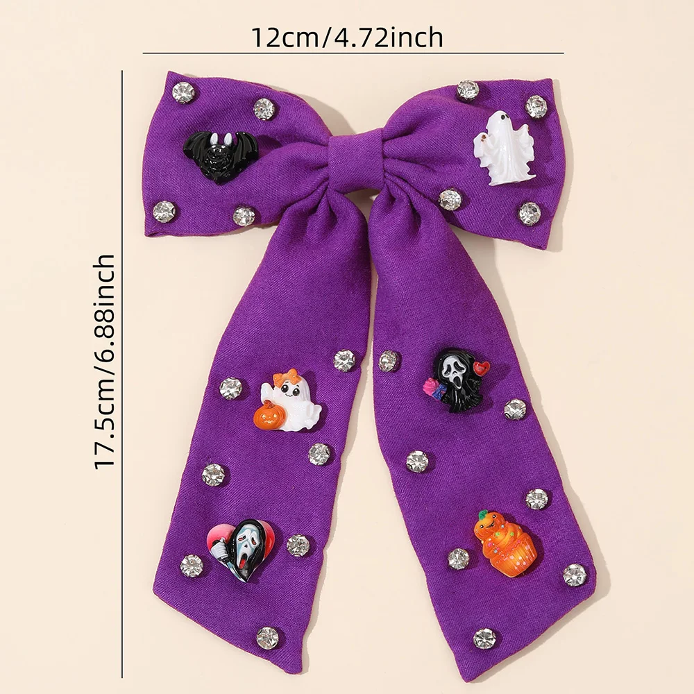 Halloween Bow Hair Clips Cartoon Ghost Bat Hairpins Pumpkin Rhinestone Barrette Girls Children Gothic Headdress Hair Accessories view 5