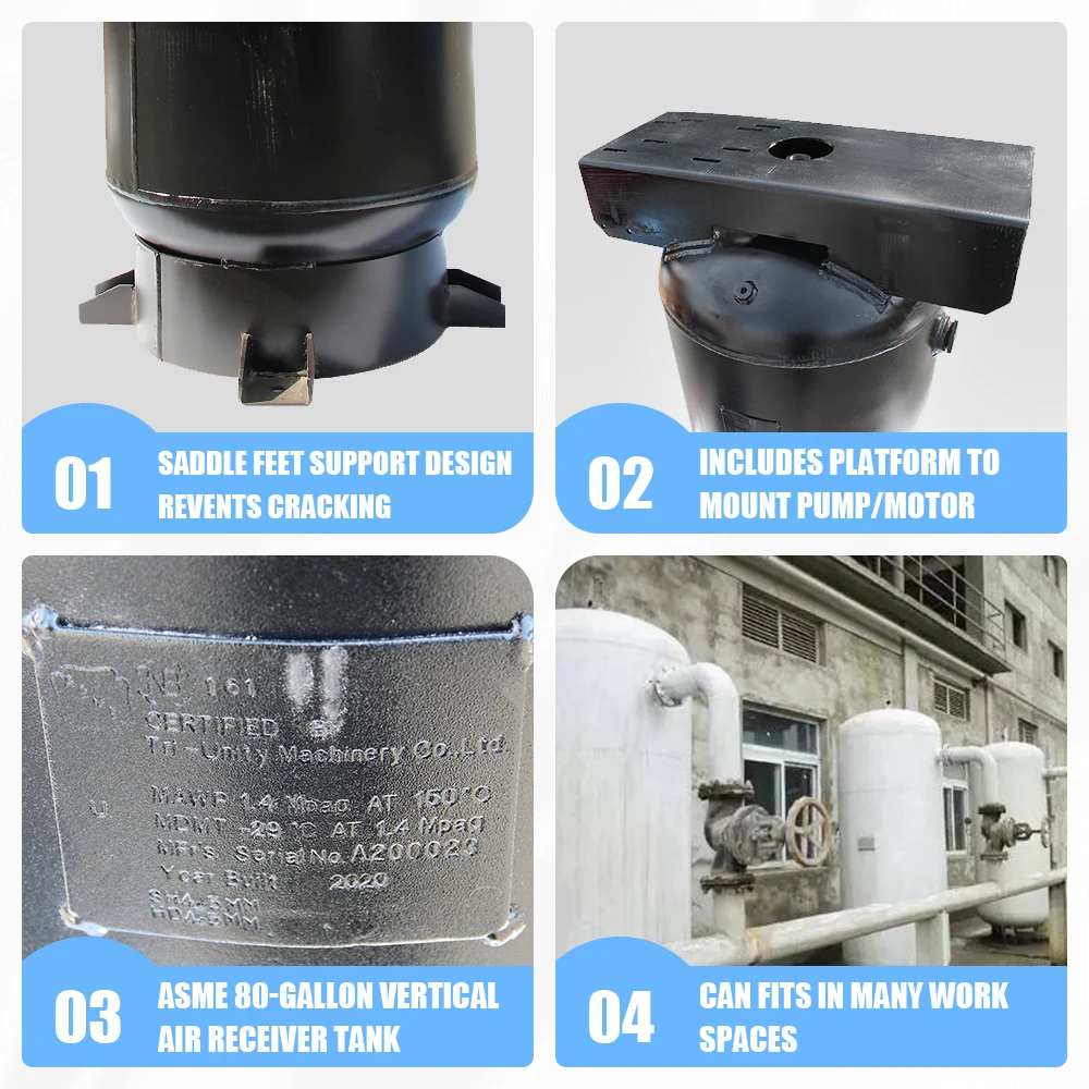 HPDMC 80 Gallon Vertical Air Tank Industrial Air Compressor Receiver Rated for 200 PSI with ASME Coded