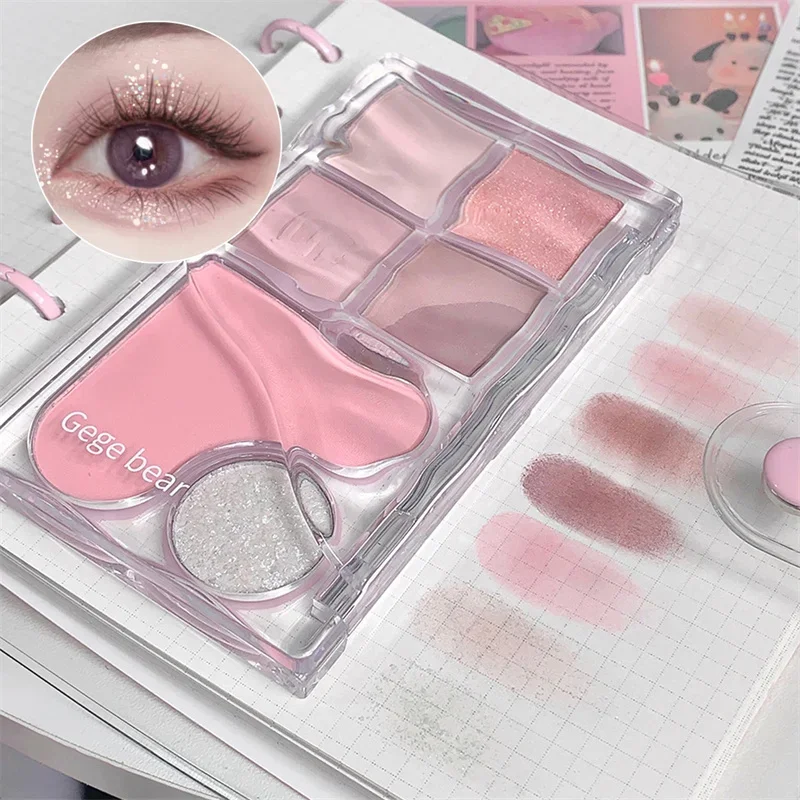 Paleta de Sombra Brilhante Rosa Shimmer Destaques Matte, Sombra Perolada, Maquiagem de Olho Coreano Encantador, Cosmético Pigmento Olhos Brilhantes