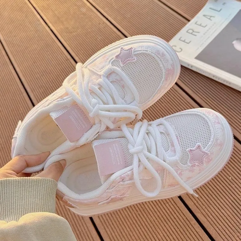 

Детская повседневная обувь, кроссовки с сетчатыми вырезами, весенняя обувь для девочек, противоскользящая дышащая обувь с мягкой подошвой, розовые туфли, размер 30-37