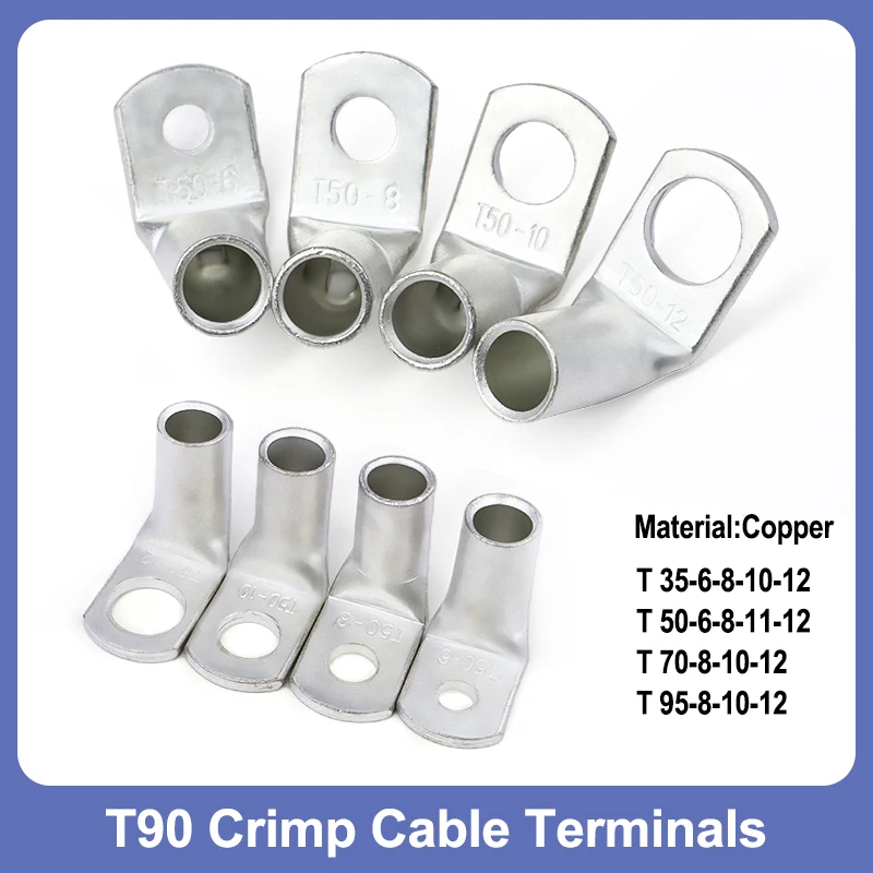 

1/10/50pcs L-type Right Angle T35/50/70/95-6/8/10/12 Wire Terminals 90 Degree Bend Nose Tinned Copper Crimp Connector Cable Lugs