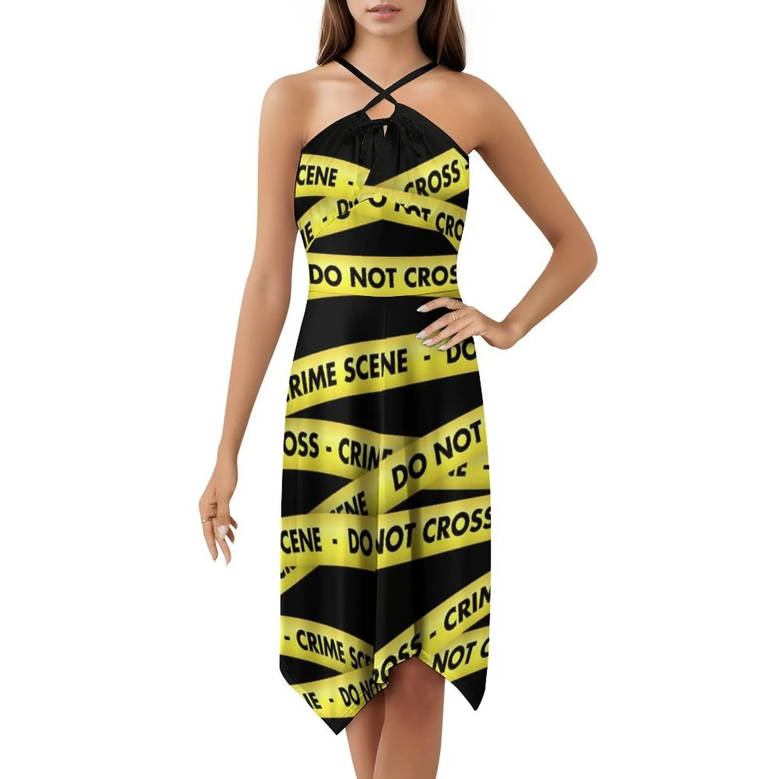 Tempat Kejadian Perkara Jangan Melintasi Pita Kuning Yang Dilarang Polisi Gaun Kasual Gaya Korea Untuk Wanita Gaun Kantor Harian Sederhana Warna Kuning