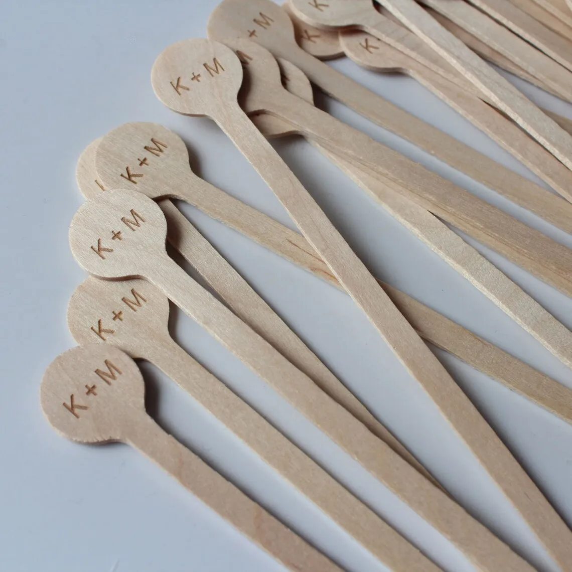 

50 Natural Wooden Drink Stirrers - Coffee Stirrer - Beverage Bar Stick Wood Drink Stirs Customized LOGO for Personalized Wedding