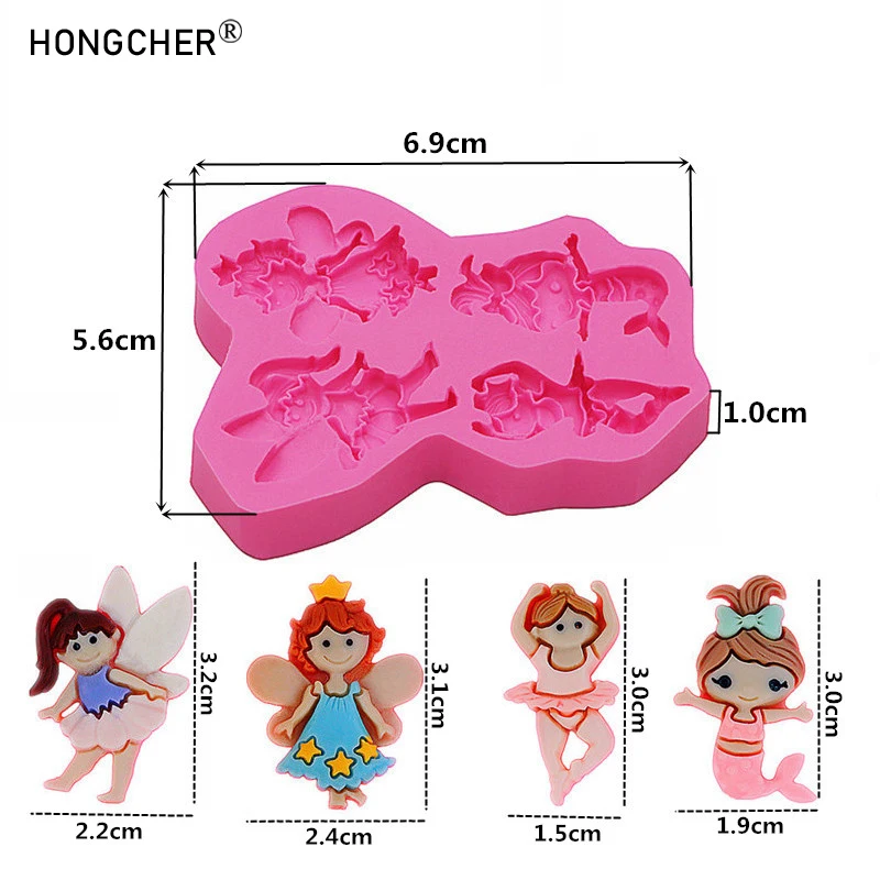 Cartoon beautiful angel girl mermaid DIY resin accessories accessories drip mold chocolate cake dessert decoration silicone mold
