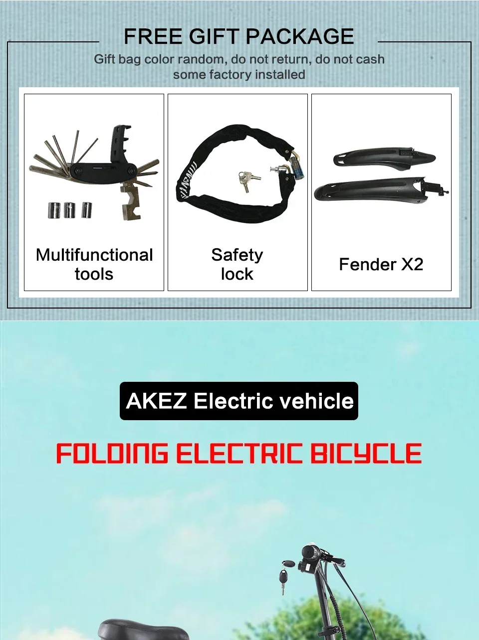 AKEZ mini E-Bike 250W Motor 36V10AH Lithium battery 14-inch Tire Urban Commuter Electric bicycle Portable Small Electric bicycle