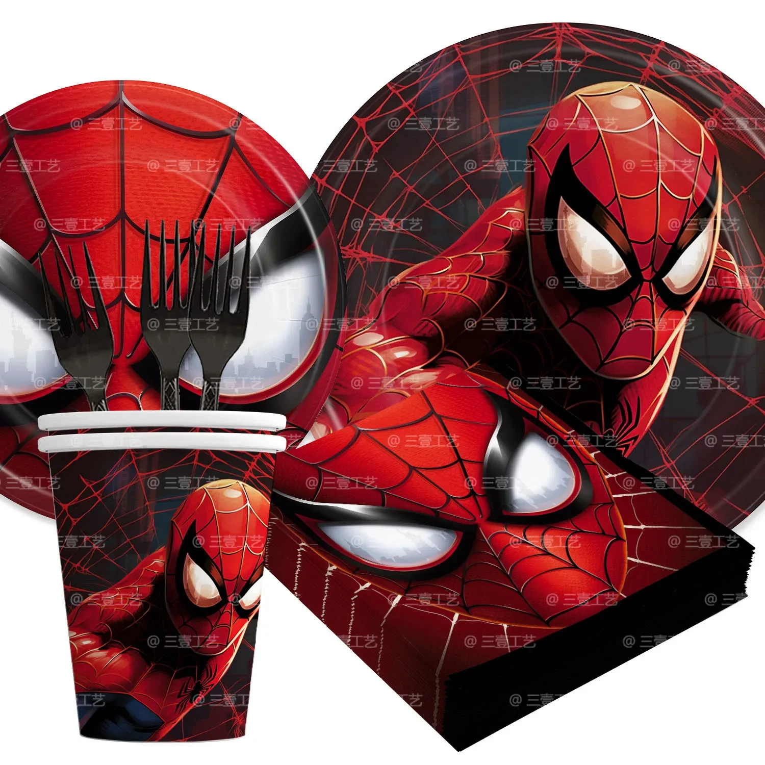 Anime Marvel Heroes SpiderMan Party Decoration Supplies Tableware Flag Pulling Background Cloth Latex Aluminum Film Balloons