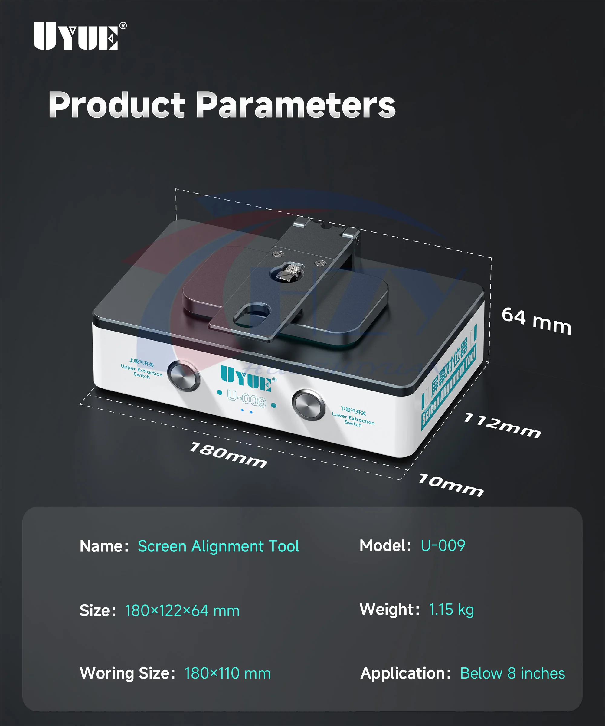 UYUE U009 Screen Alignment Tool Built-in Dual Independent Vacuum Pump 135° Foldable Bracket For Phone Flat Curved LCD Repair