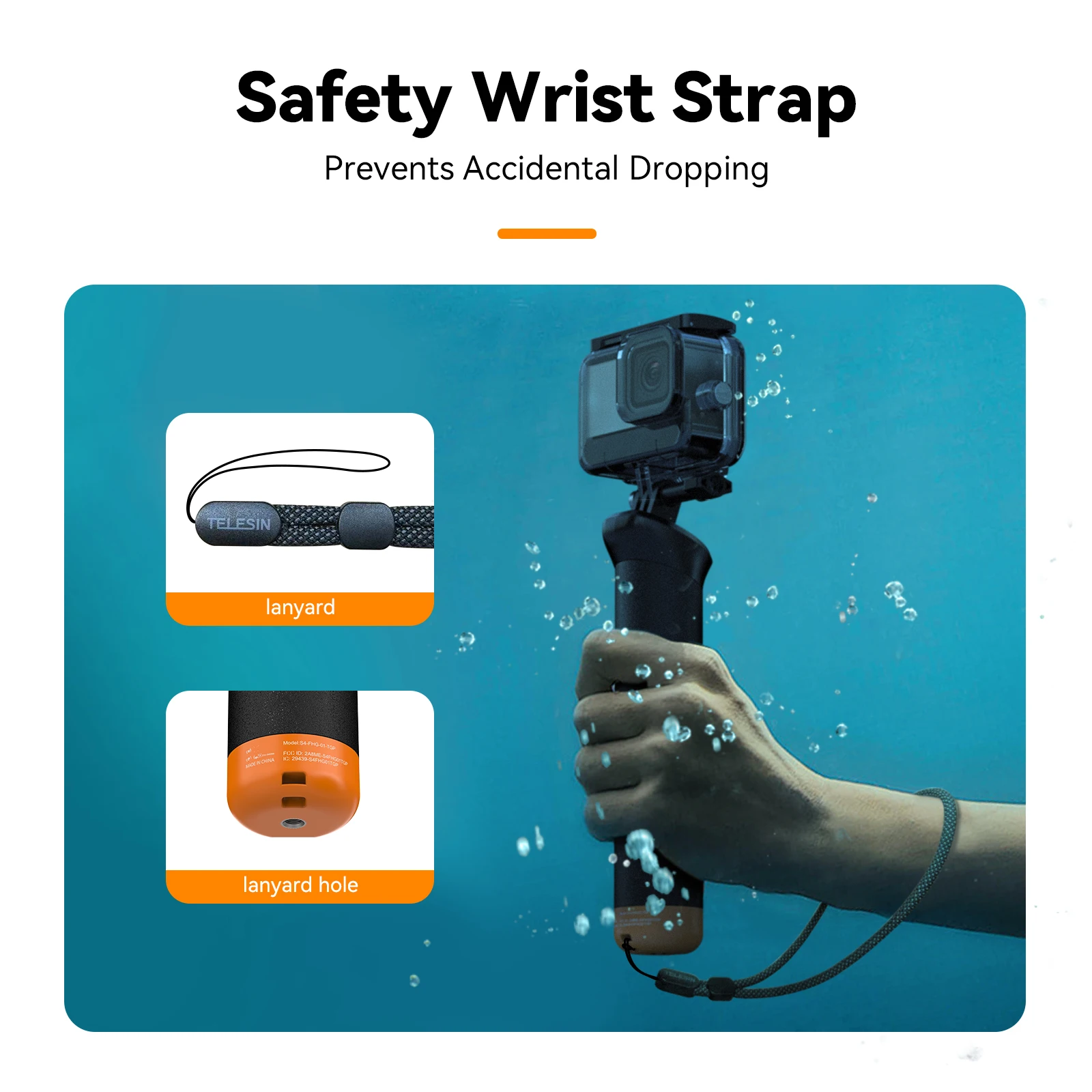 TELESIN barre de flottabilité Selfie bâton étanche Selfie bâton pour Gopro Hero 9 10 11 12 avec dragonne télécommande sans fil