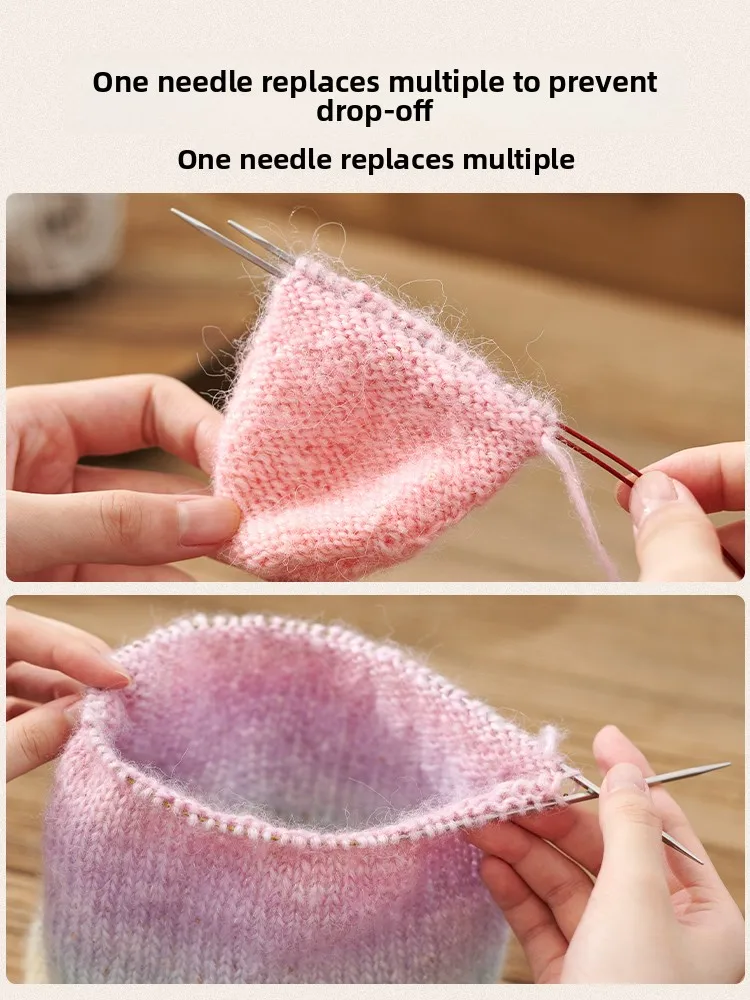 خيط ذهبي قابل للفصل، إبرة حلقية يدوية الصنع لصنع وشاح الحياكة، إبرة دائرية للسترات، أدوات وخيوط خياطة منزلية.